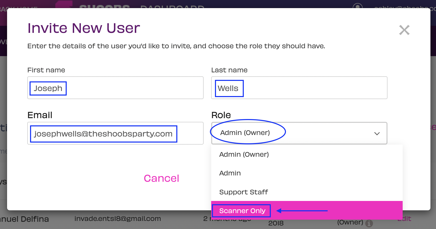 Shoobs Dashboard - Invite User Fields.png